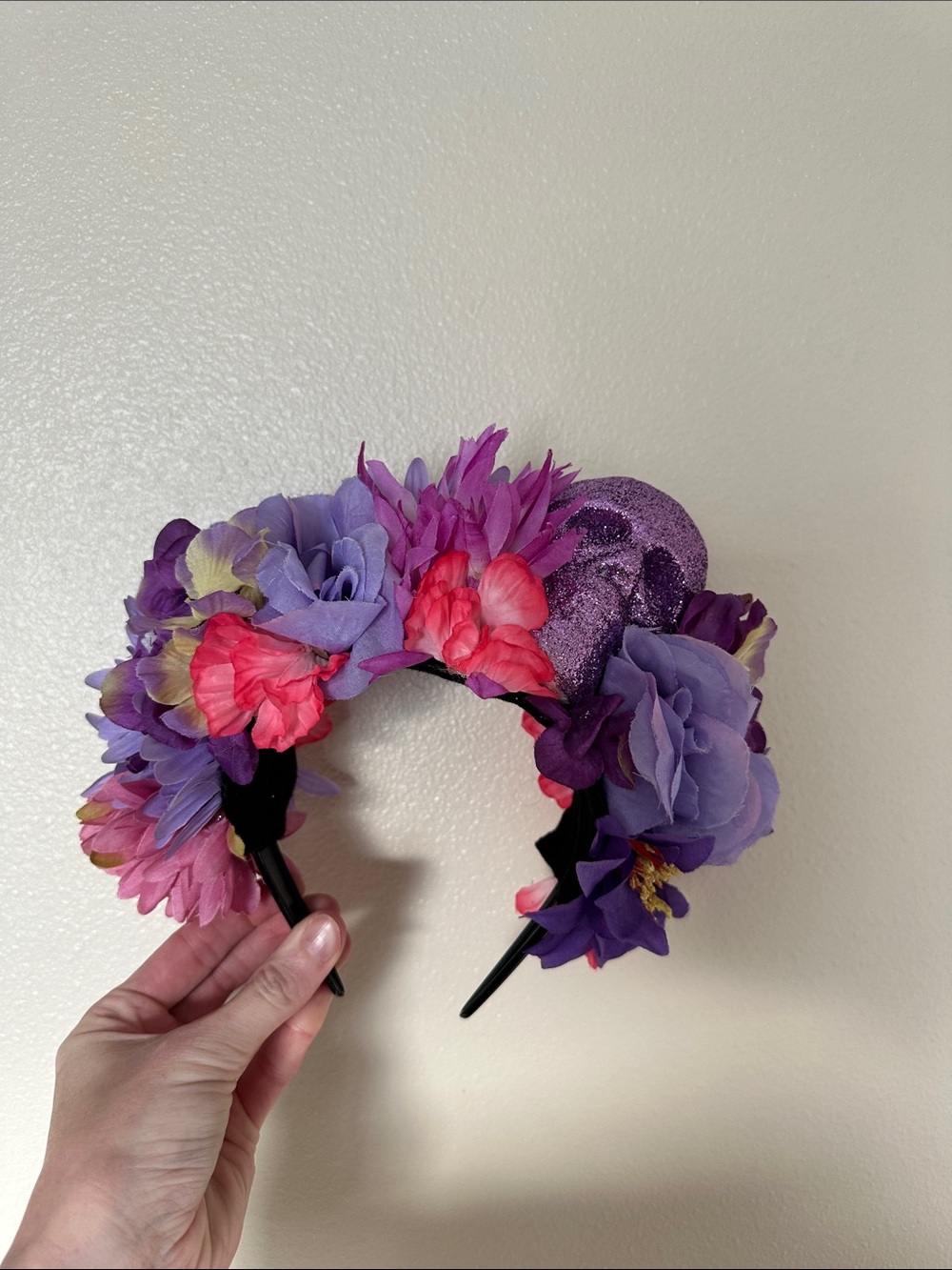 Purple & Pink Floral Crown Headband with Glitter Accent